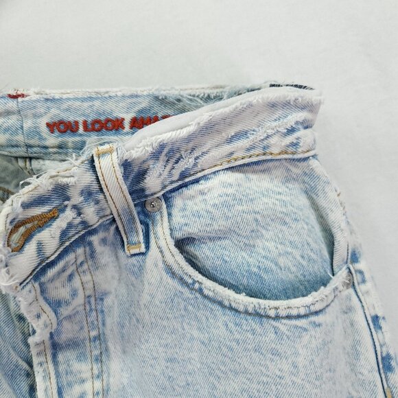 Alice + Olivia Distressed Slouchy Straight Jeans Size 28 Loose Fit Torn Raw Hem - Picture 4 of 16